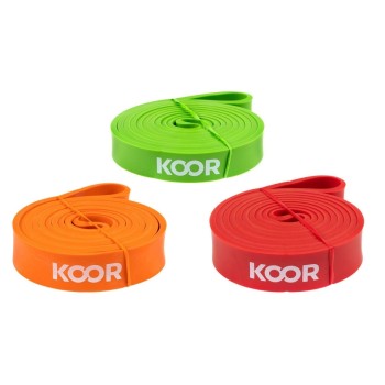 KOOR Fitnessband grün, orange, rot Kit, mittel bis extra stark