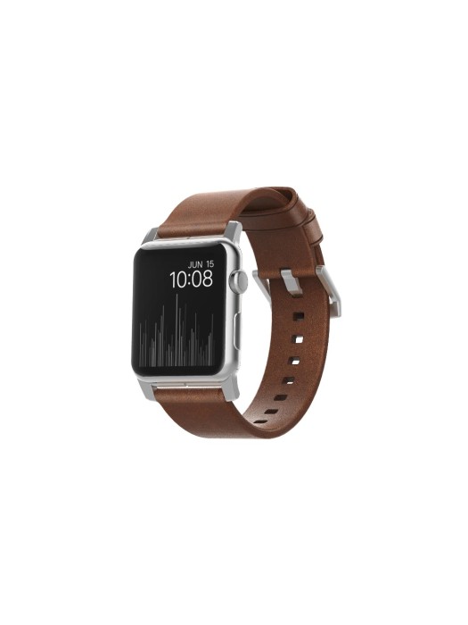 Nomad Bracelet en cuir Modern Strap Montre Pomme Marron/Argent